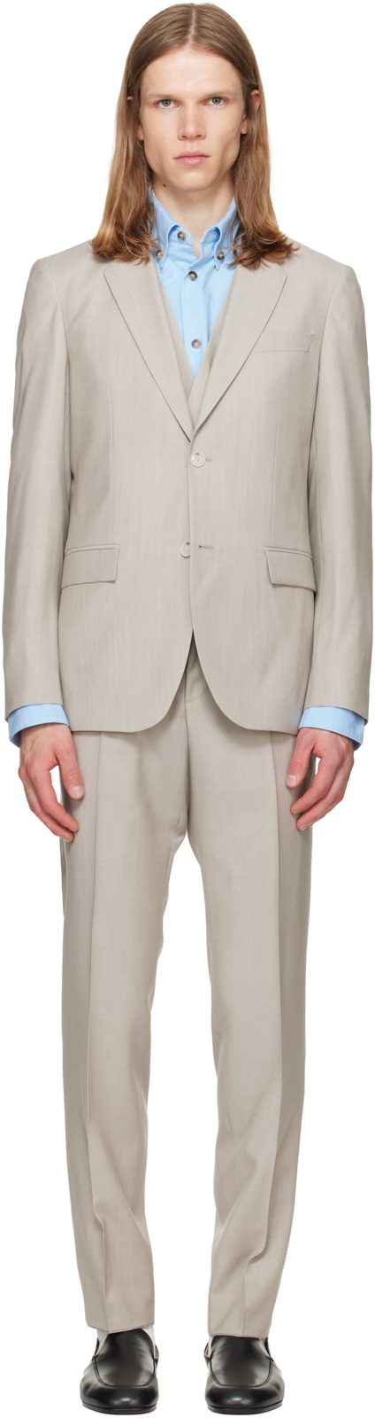 Gray Three-Piece Slim-Fit Suit 261085M196015