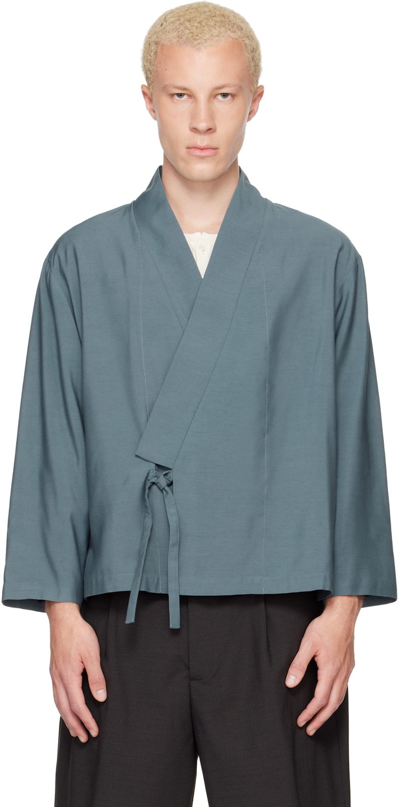 Navy [겐조] Paris Viscose & Wool Kimono Jacket 262387M180002