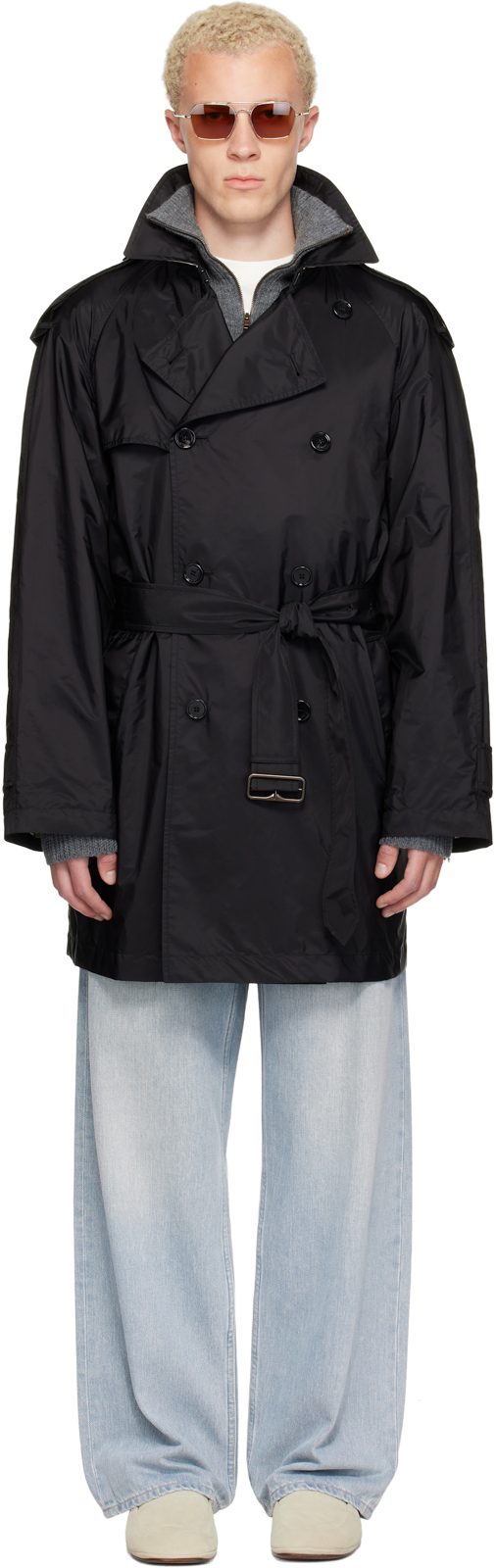 Black Mid-length Nylon Leadenham Trench Coat 262376M184000