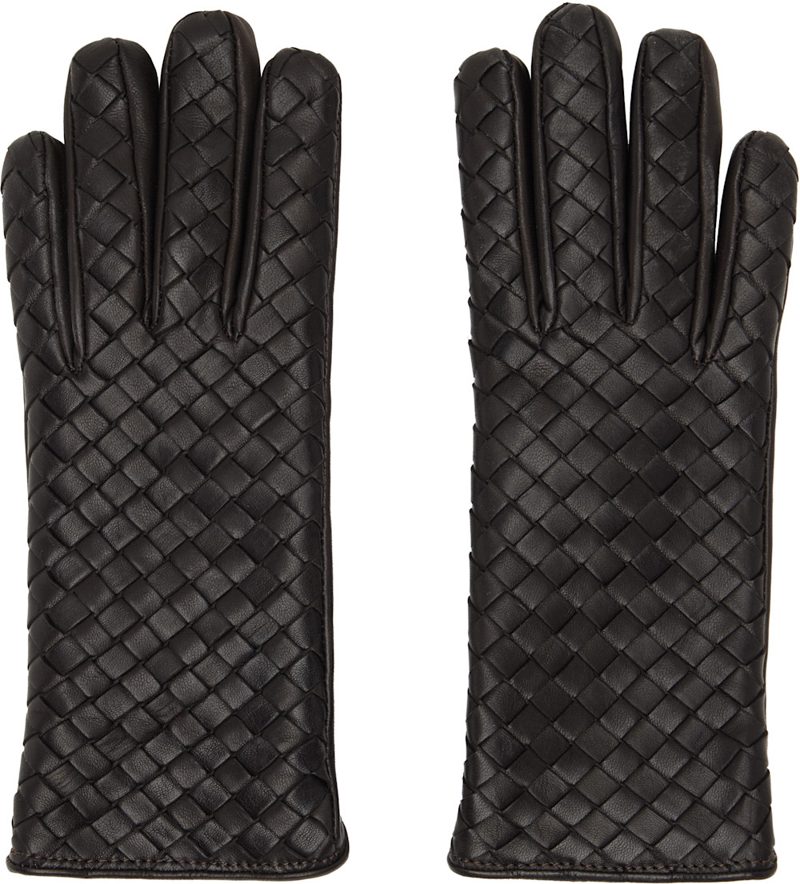 Brown Intrecciato Leather Gloves 262798M135002