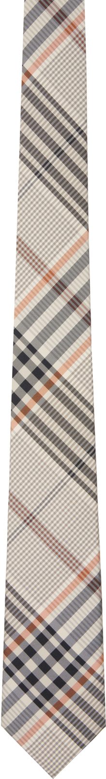 Beige Check Silk Tie 262376M158000