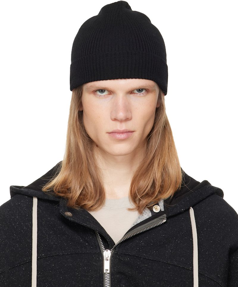Black Tower Ribbed Beanie 262232M138010