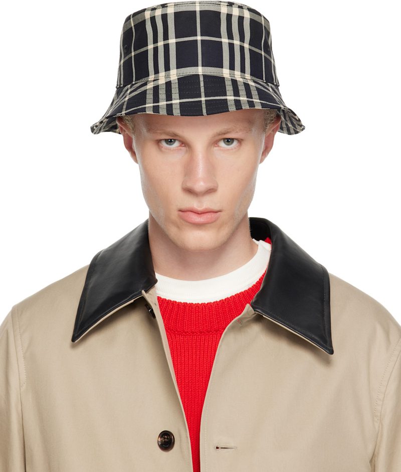 Black Check Cotton Bucket Hat 262376M140000