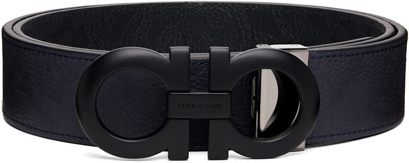 Navy Reversible & Adjustable Gancini Belt 262270M131015