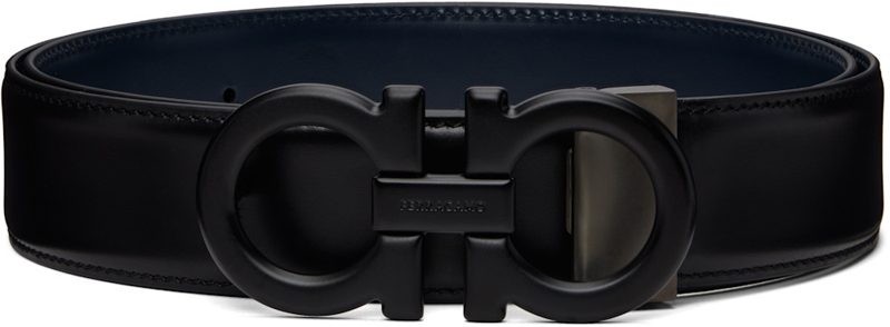 Black & Navy Gancini Adjustable Reversible Belt 262270M131008
