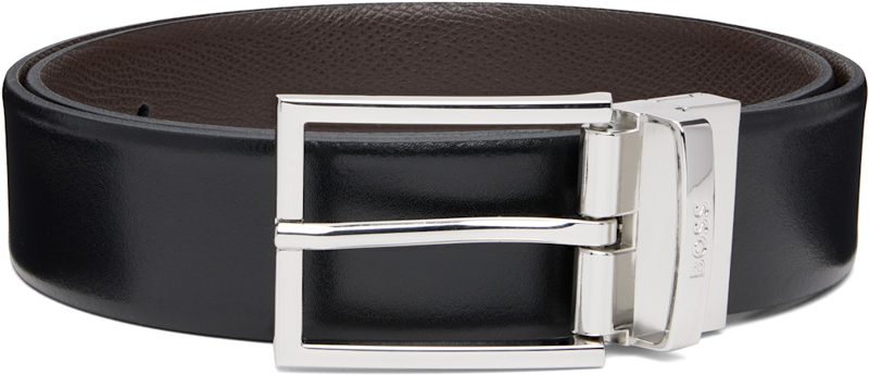 Black & Brown Two-Texture Leather Reversible Belt 262085M131000