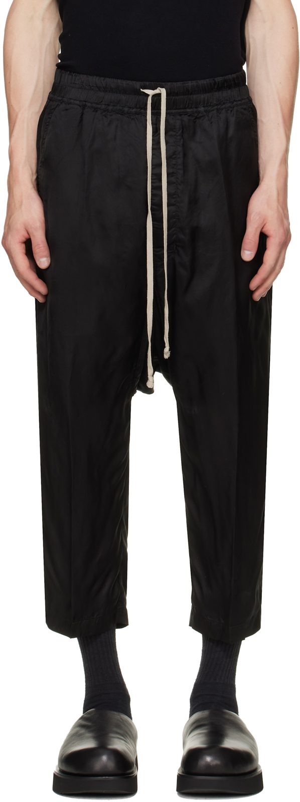Black Tower Drawstring Cropped Trousers 262232M191076