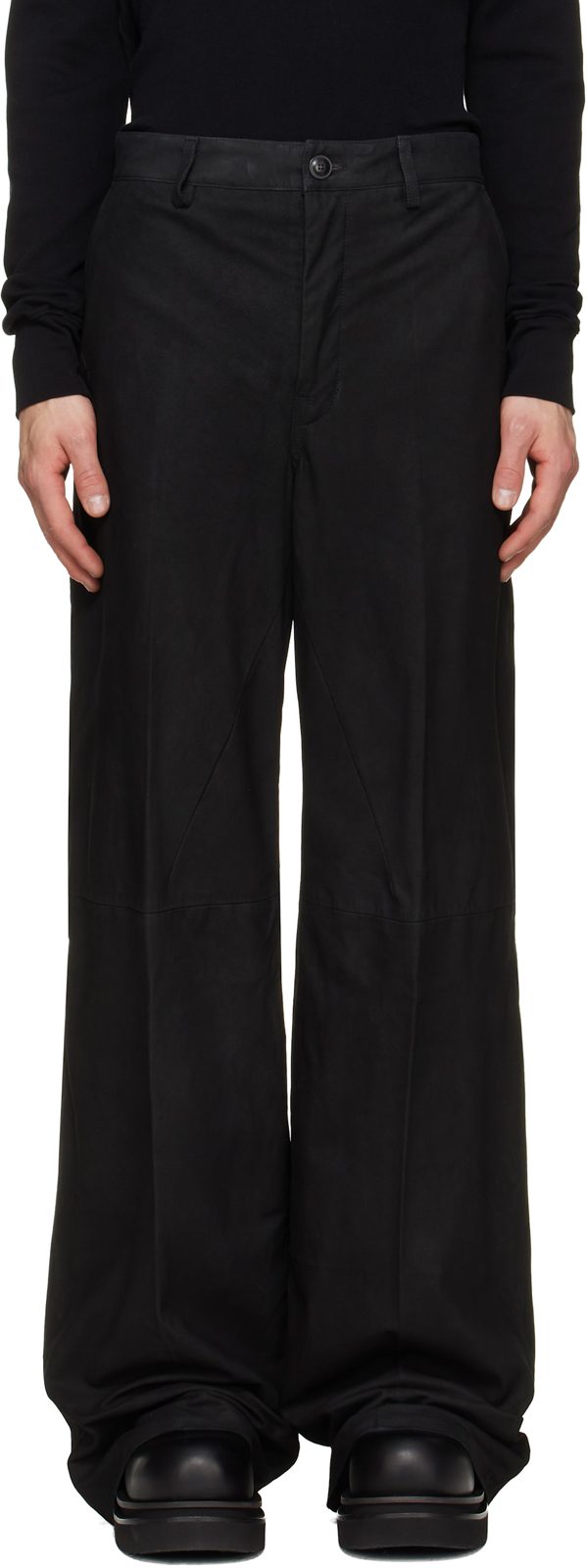 Black Tower Leather Work Pants 262232M189007