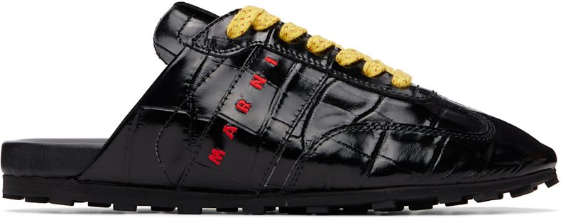 Marni Black Croc-Effect Leather Softy Soccer Slip-On Sneakers 262379F128000