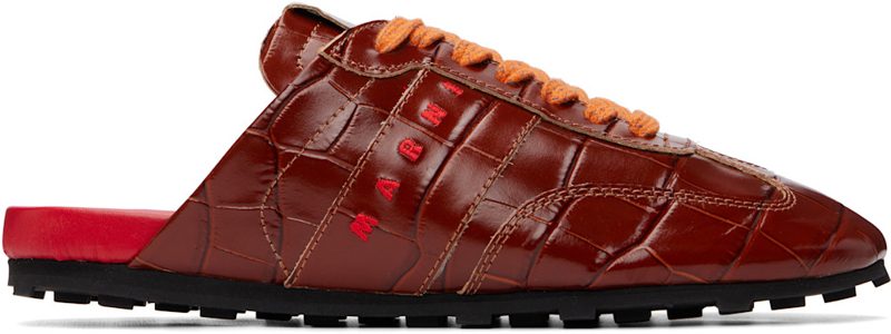 Marni Brown Croc-Effect Leather Softy Soccer Slip-On Sneakers 262379F128001