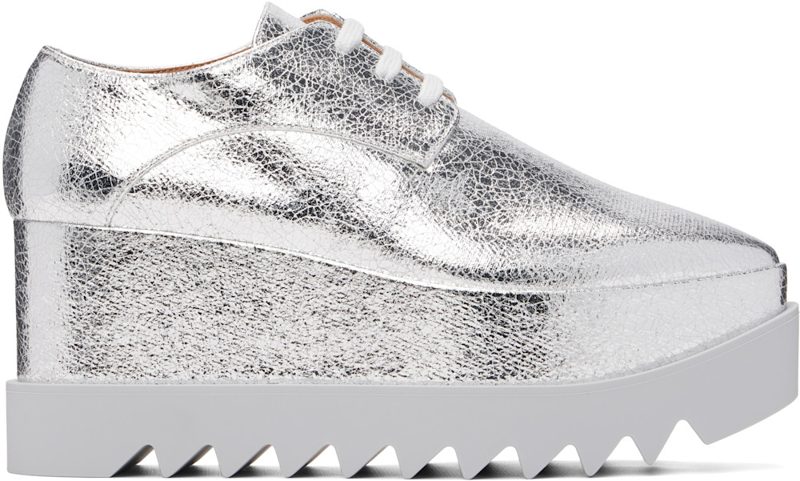 Silver Elyse Metallic Crackled Platform Derbys 262471F120009