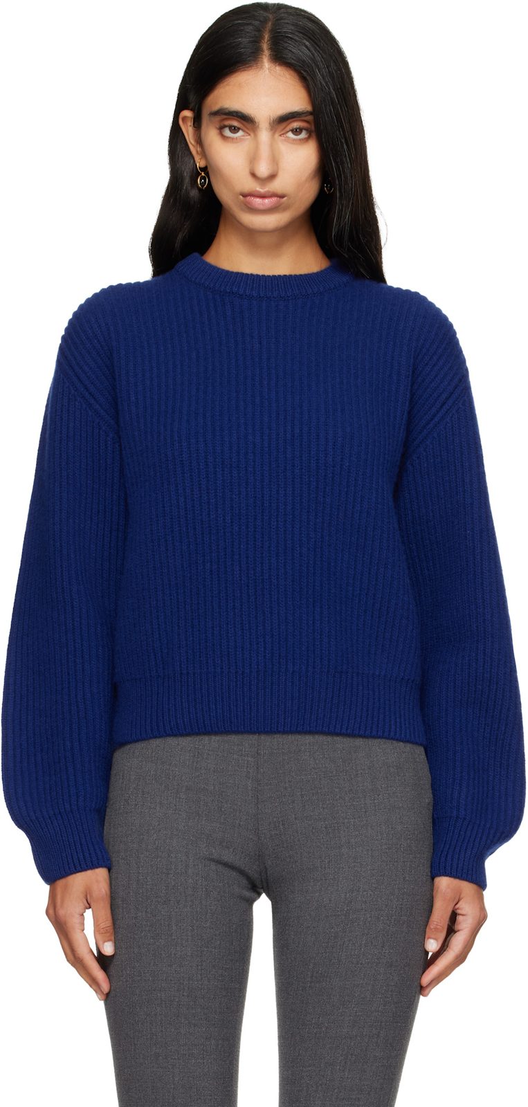 Blue Wool Crew-Neck Sweater 262249F096003