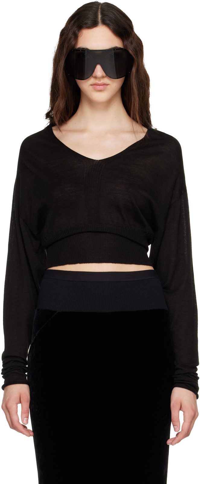 Black Tower V Cropped Sweater 262232F100004
