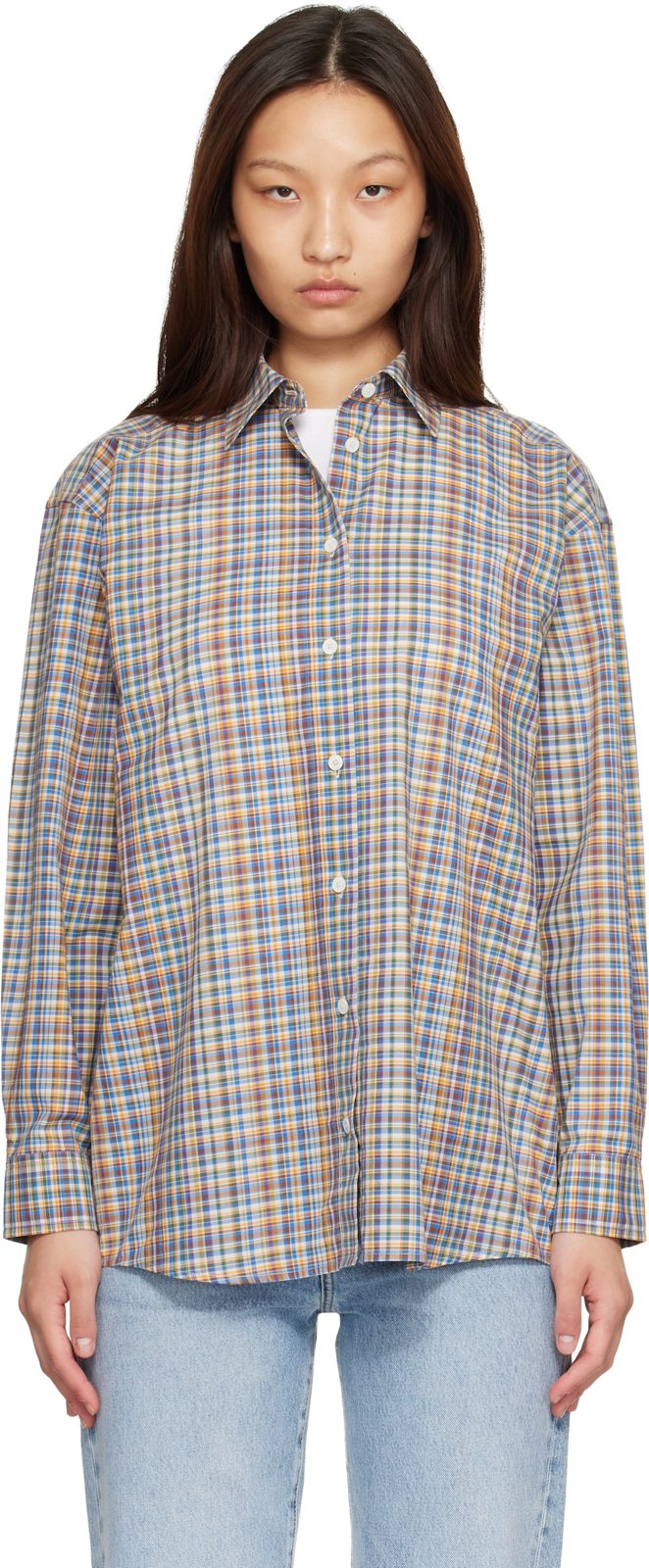 TOTEME Blue & Orange Classic Check Shirt 262771F109006