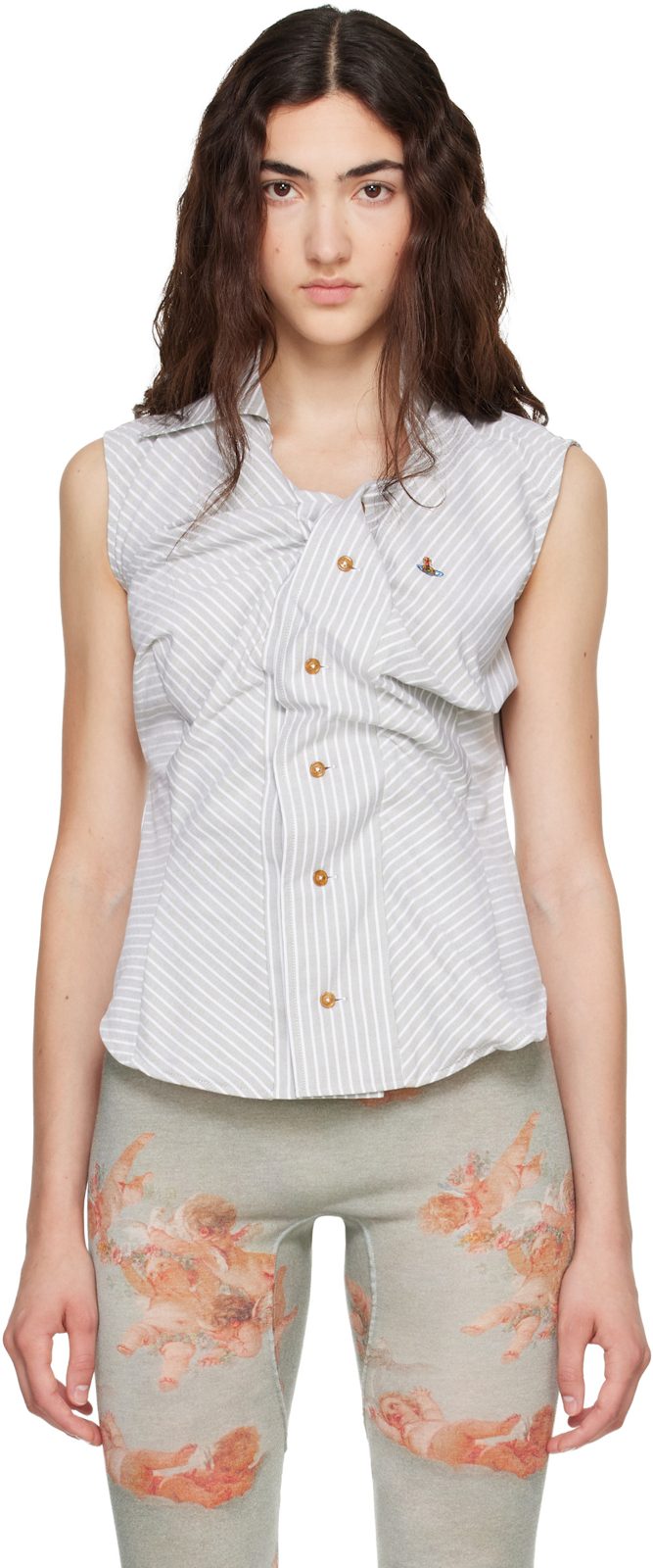 Gray Short Sleeve Drunken Shirt 262314F109007