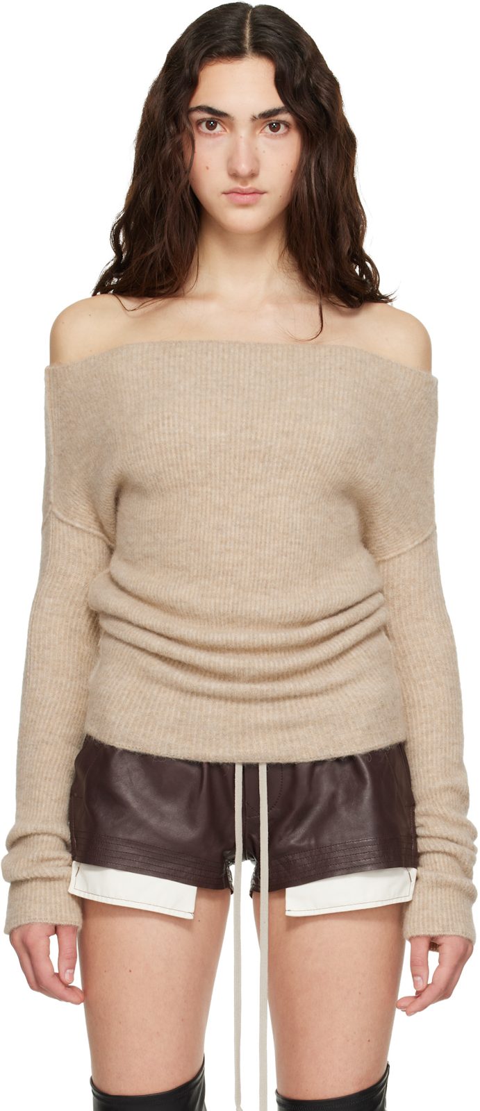 Beige Tower LS Cowl Sweater 262232F099000