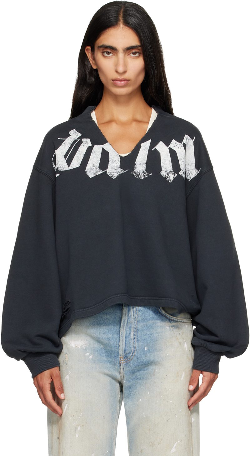 Black Big Neck Logo Balloon Crew Sweatshirt 261695F098001