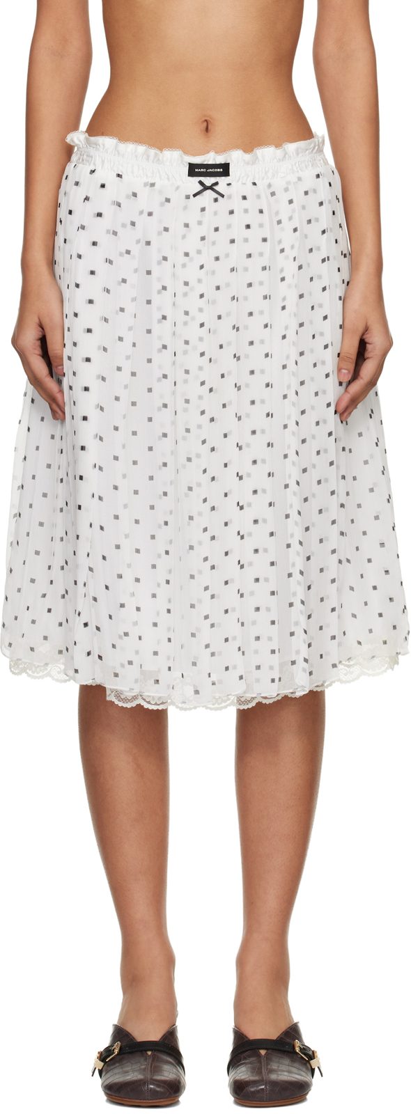 White Layered Crinkle Chiffon Midi Skirt 261190F092000