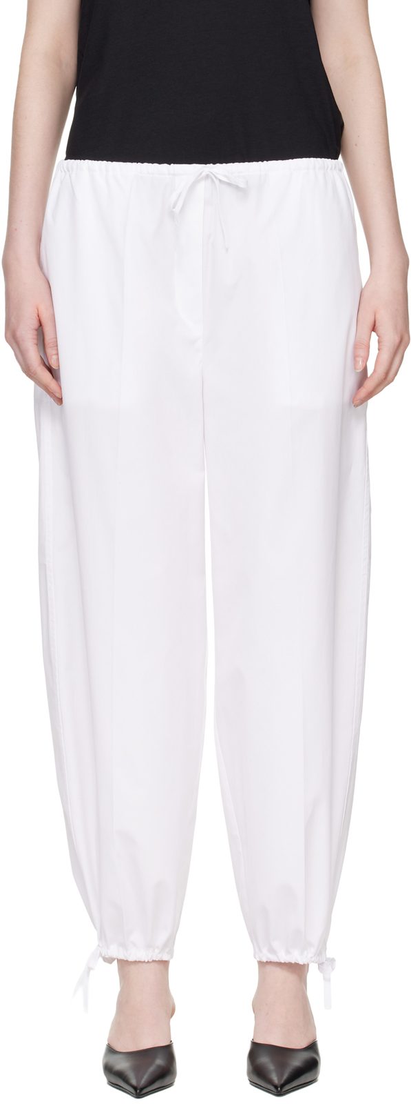 TOTEME White Drawstring Cotton Trousers 262771F087007