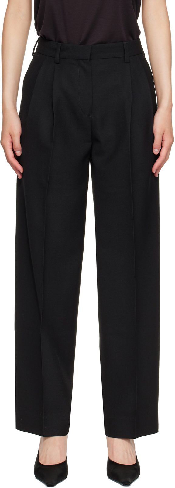 TOTEME Black Double-Pleated Tailored Trousers 262771F087002