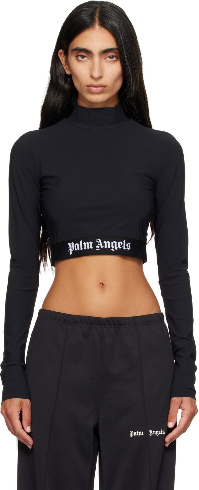 Black Classic Logo Long-Sleeved Mockneck T-shirt 261695F110000