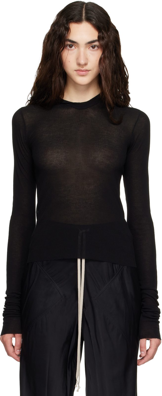 Black Tower Cropped Rib LS Hoodie 262232F110019