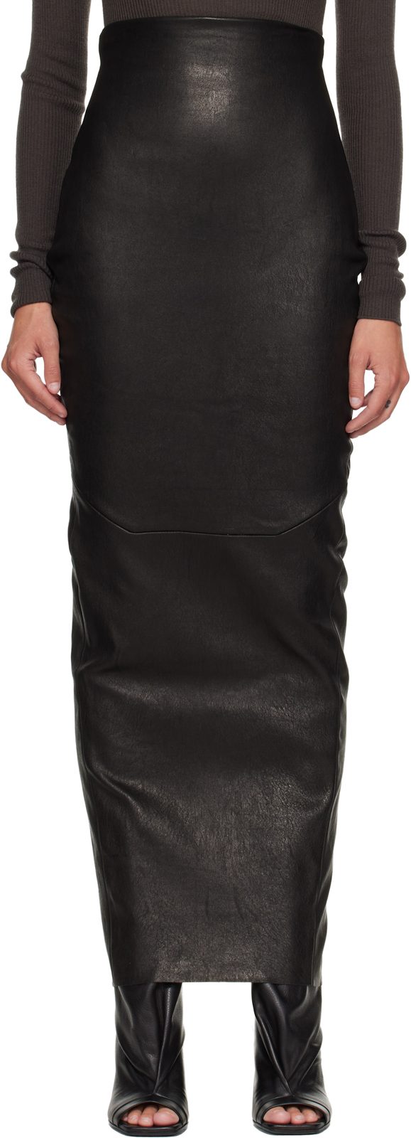 Black Tower Dirt Pillar Leather Maxi Skirt 262232F093005