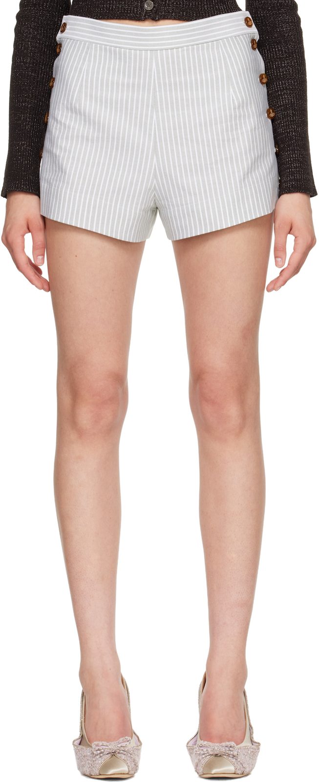 Gray Elle Button Shorts 262314F088000