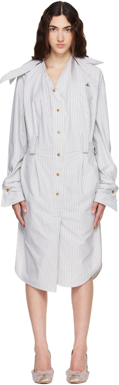 Gray Drunken Shirt Midi Dress 262314F054007
