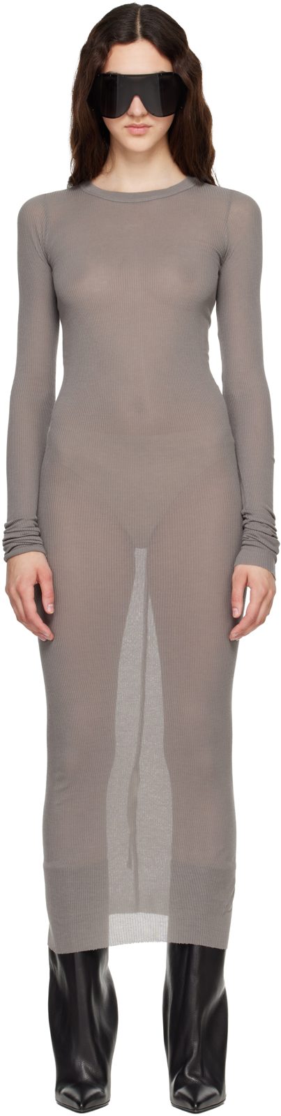 Taupe Tower Rib LS Midi Dress 262232F054003