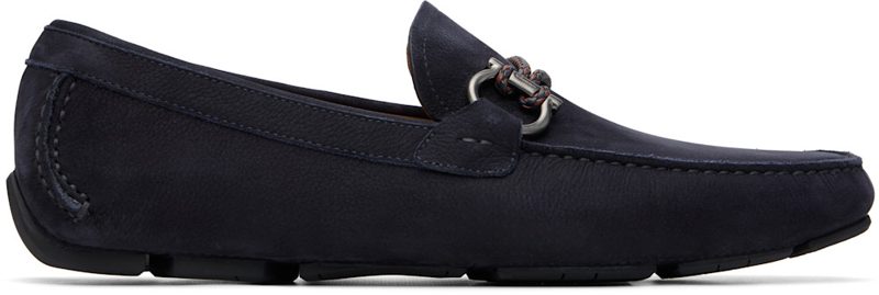 Navy Gancini Ornament Driver Loafers 262270M239001