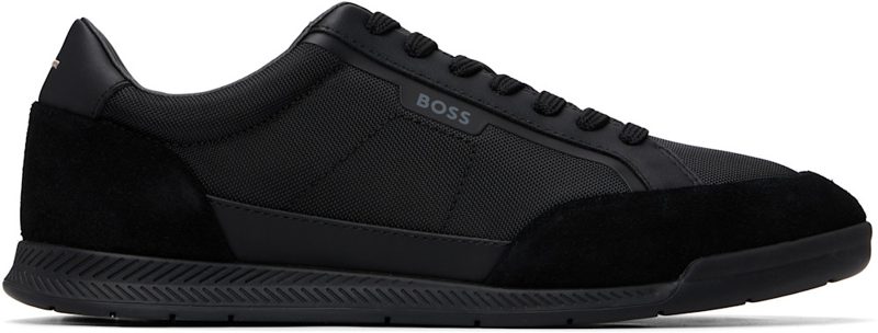 Black Suede-Trim Ribbed Sole Sneakers 262085M237023