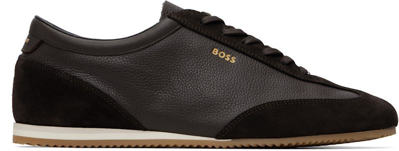 Brown Suede Trim Leather Sneakers 262085M237018
