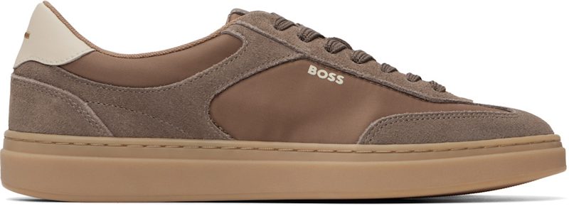 Tan Suede Trims Lace-Up Sneakers 262085M237016