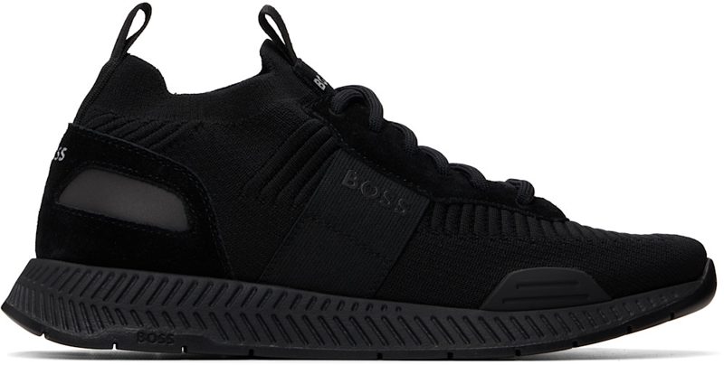 Black Suede Trim Knitted Upper Sneakers 262085M237030