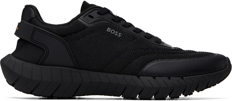 Black Leather Trims Running Sneakers 262085M237001