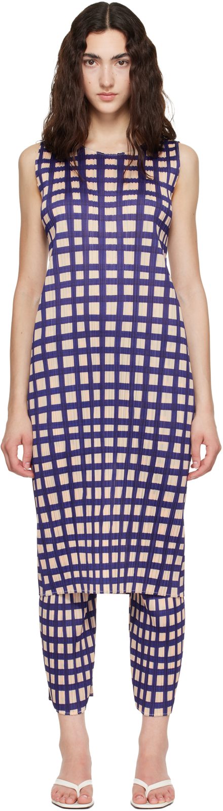 PLEATS PLEASE [이세이 미야케] Navy Basket Midi Dress 262941F054007
