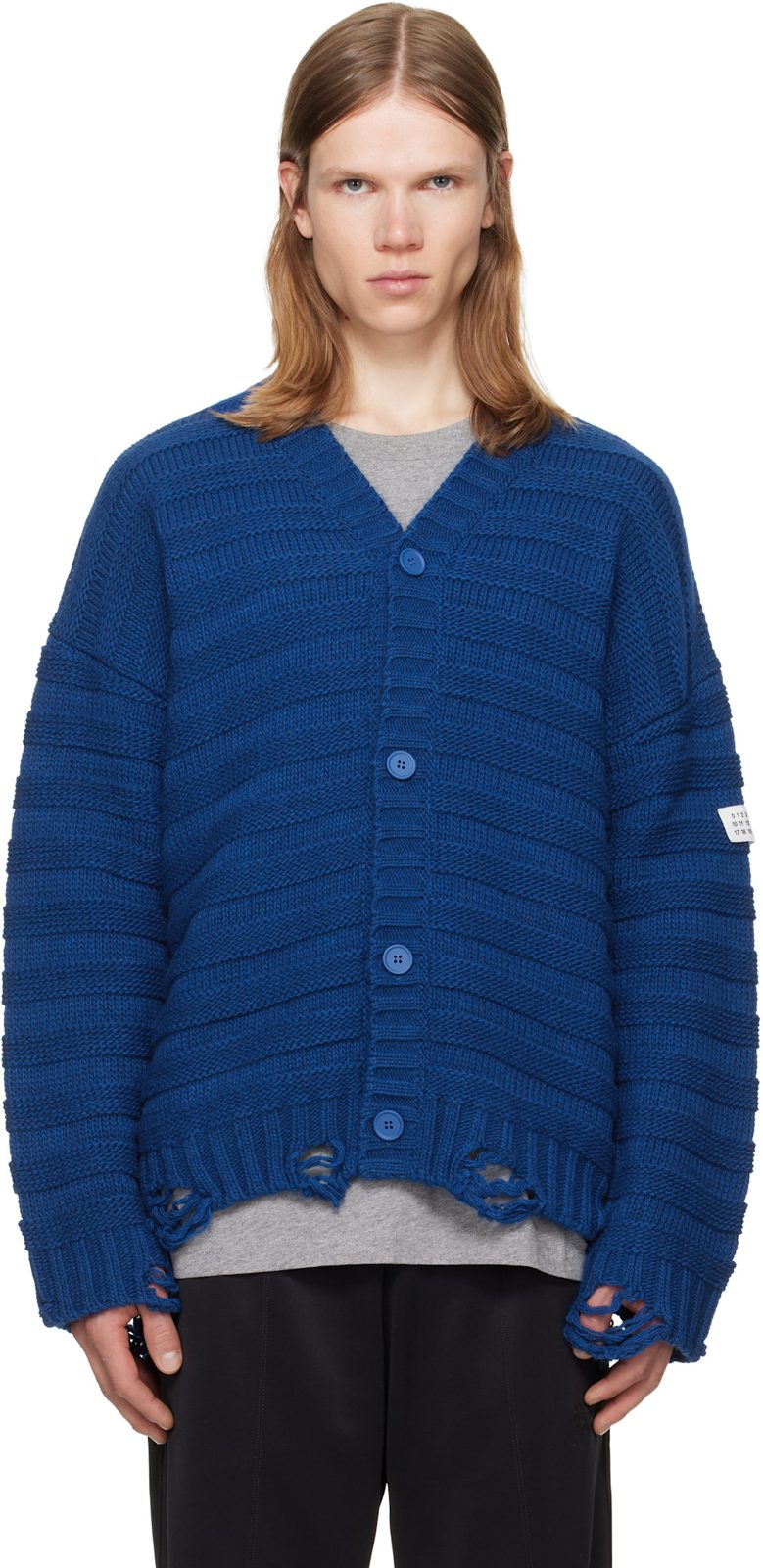 Blue Wool Cardigan 262188M200003