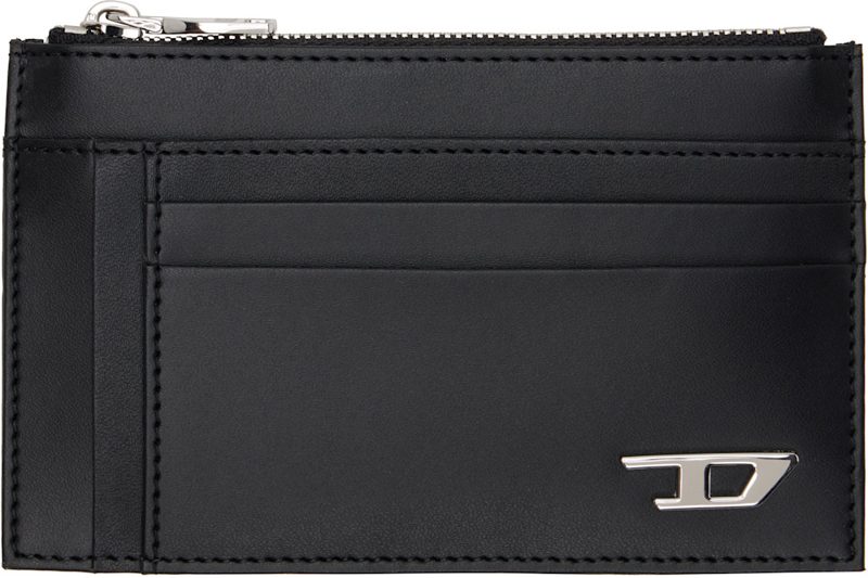 Black Zip Pocket Leather Card Holder 262001M163000