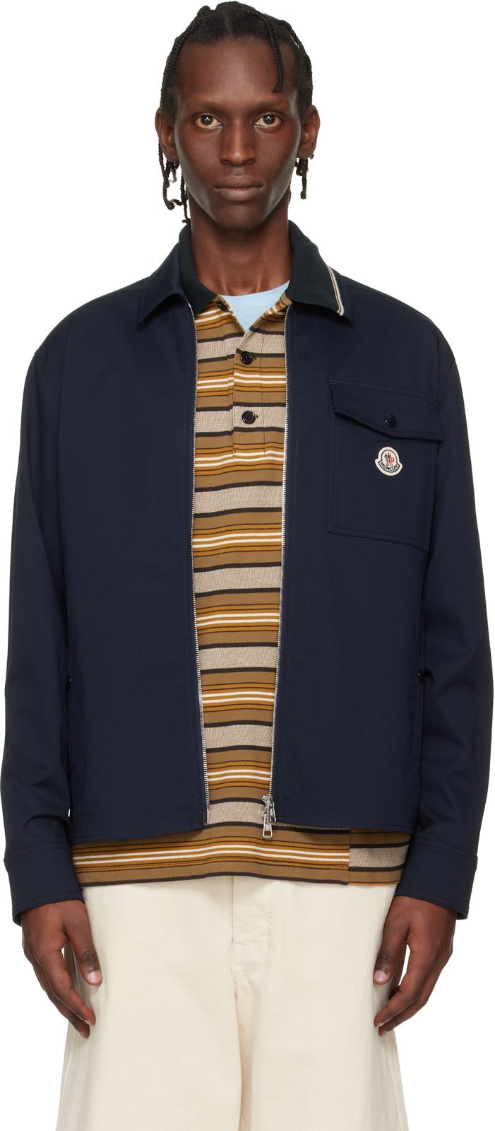 Navy Cotton Blend Gabardine Shirt Jacket 261111M192007