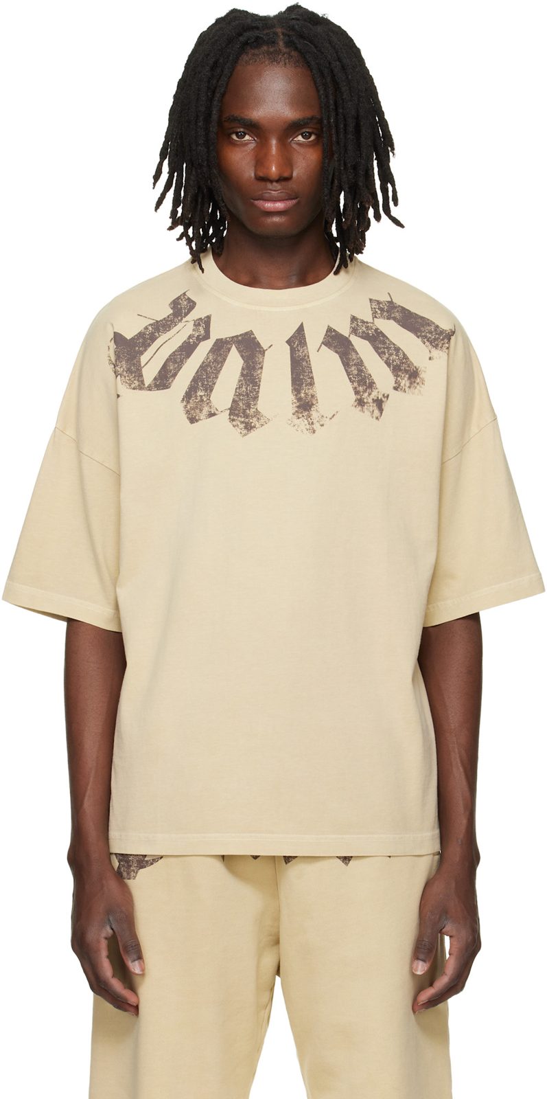 Beige Big Neck Logo Loose T-shirt 261695M213037