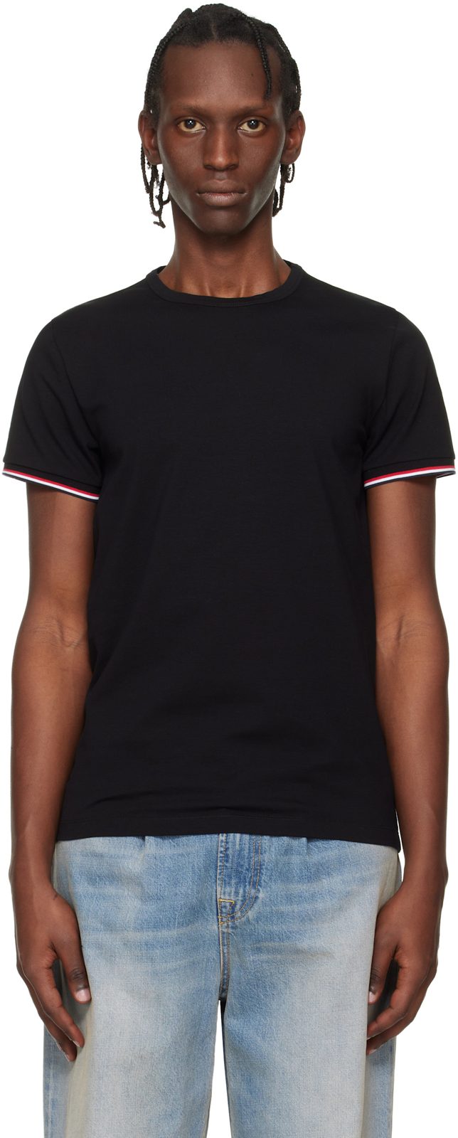 Black Tricolor-Trimmed Cotton T-shirt 261111M213038
