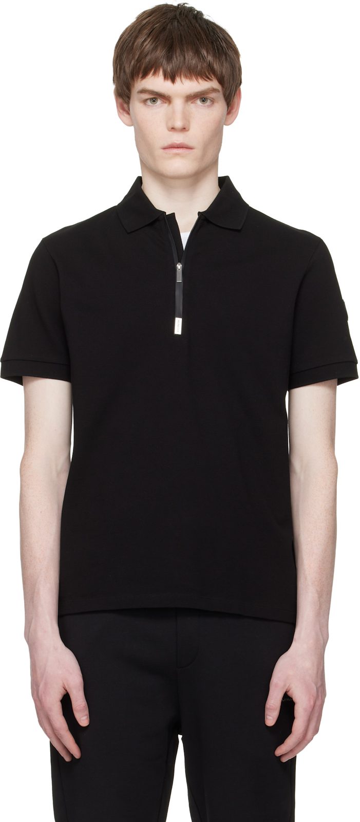 Black Logo Cotton Piquet Half Zip Polo 261111M212013