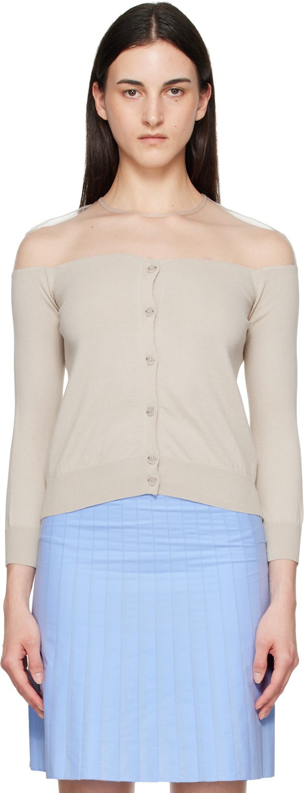Beige Knit Cardigan 261188F095004