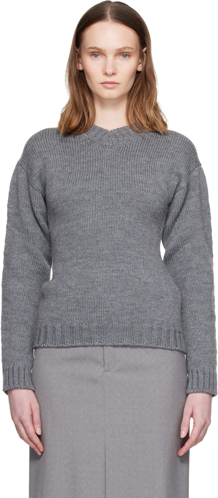 Gray Hourglass Wool Sweater 262249F100000