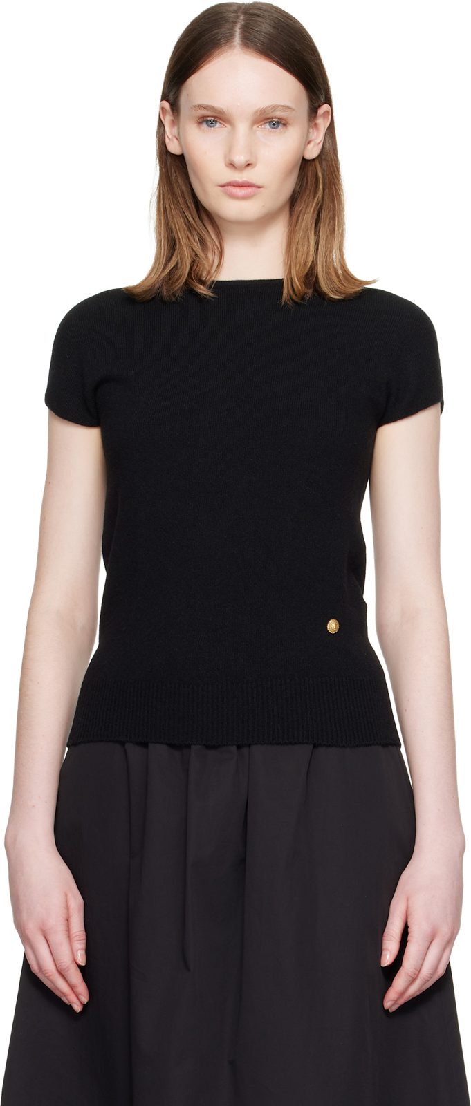 Black Short Sleeve Cashmere Sweater 262251F096000