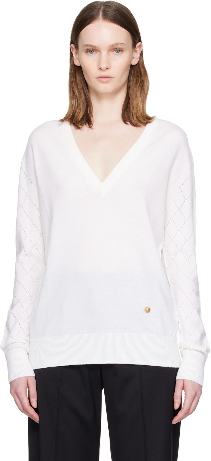 White V-Neck Light Sweater 262251F100001