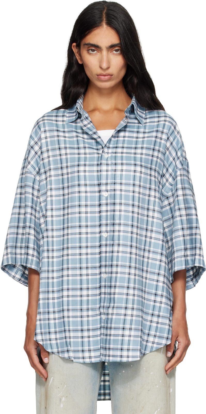 Blue Checked Flannel Shirt 262129F109001