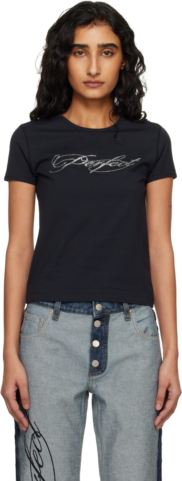 Black Perfect Shrunken T-shirt 261190F110009