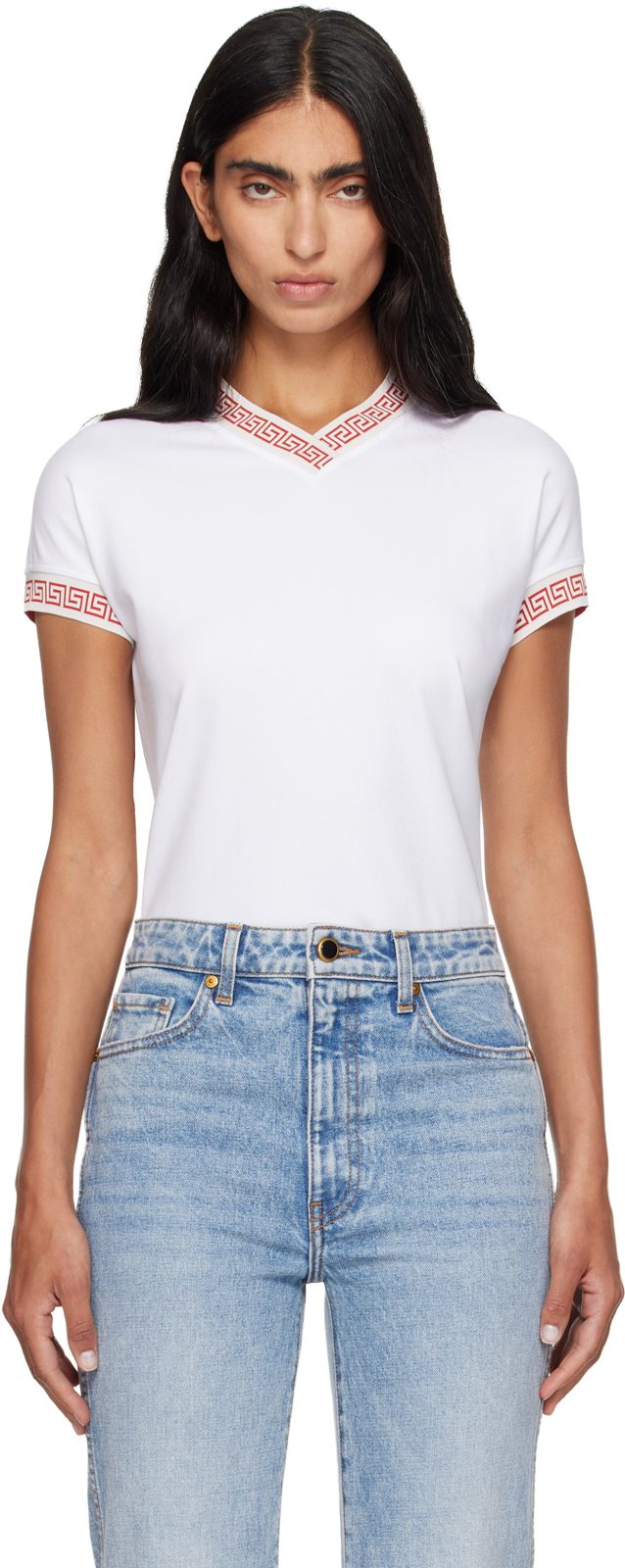 White Jacquard Stretch Cotton-Jersey T-shirt 262404F110008